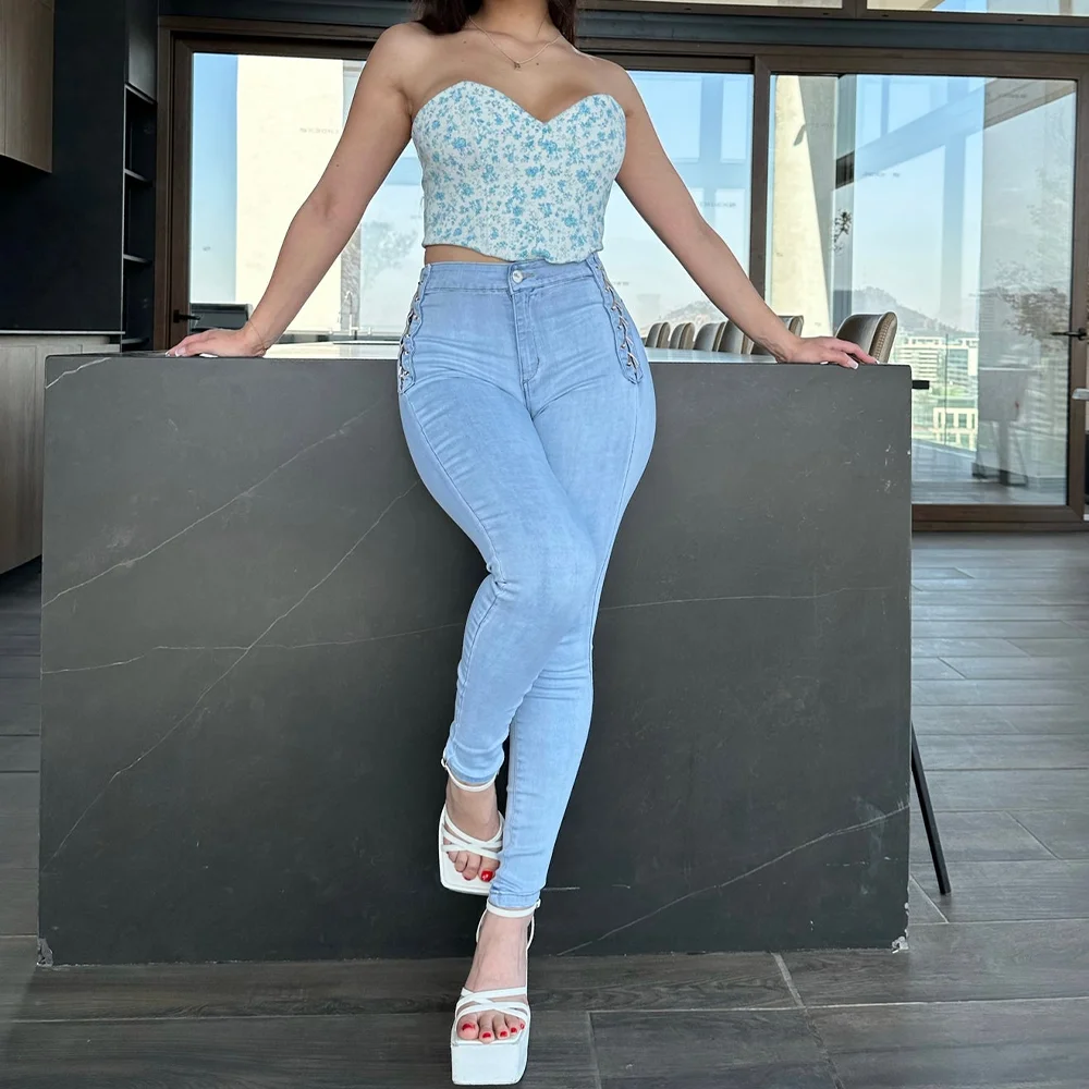 

2023 узкие джинсы с высокой талией, облегающие модные повседневные джинсовые брюки, сексуальная стрейчевая Всесезонная одежда, стильные брюки Y2k, горячая Распродажа