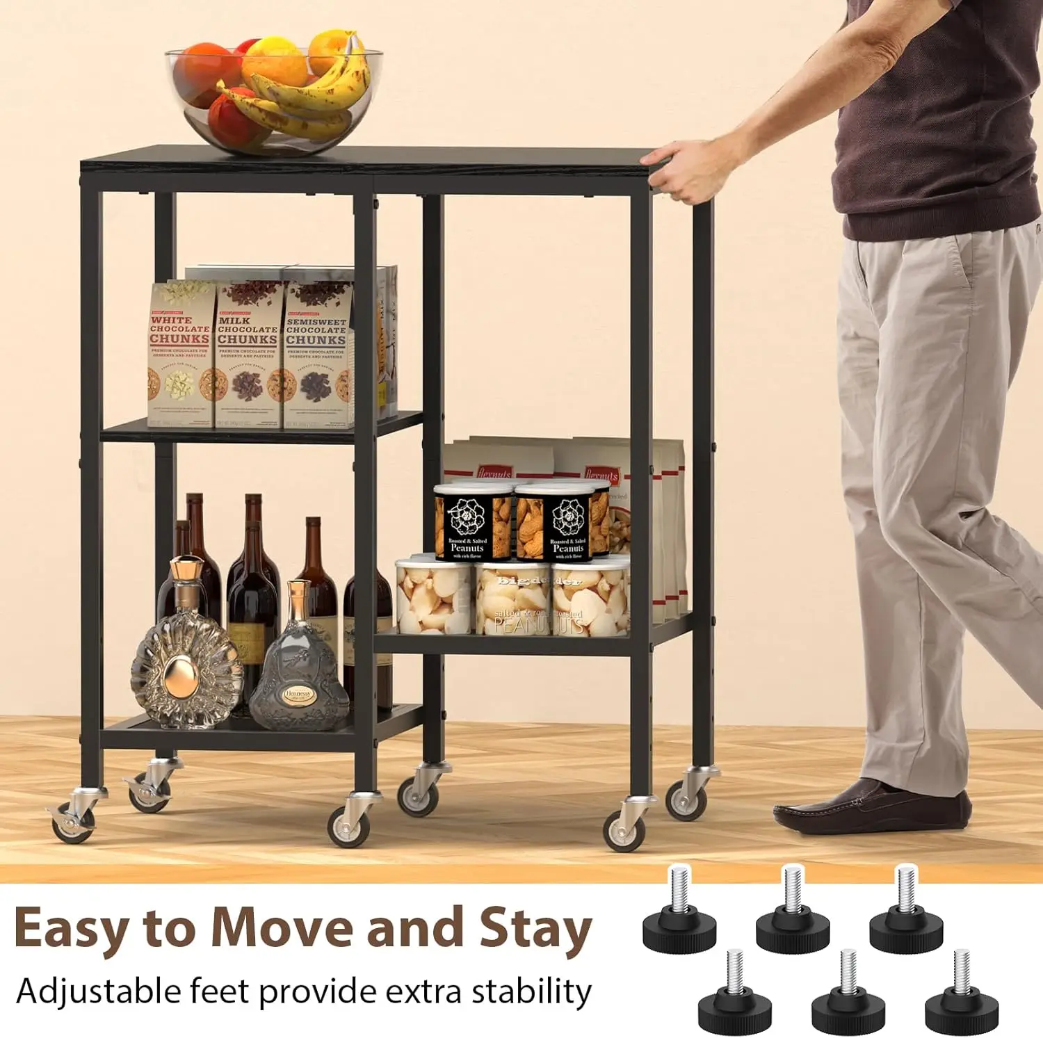 Microwave Cart,Microwave Stand with Wheels,Coffee Bar Table Station,4-Tier Rolling Baker's Rack,Small Appliance Storage Shelf 6