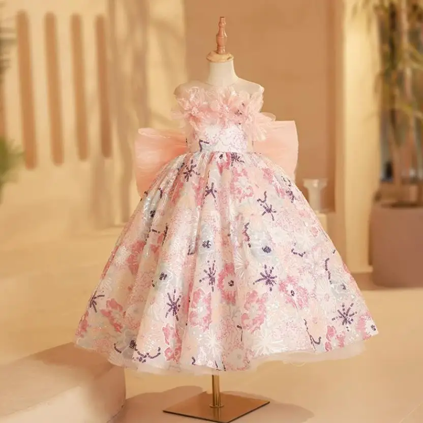 

High-End Children's Princess Evening Gown Kids Wedding Birthday Hosting Party Clothing Girls Long Dresses Vestidos A3250