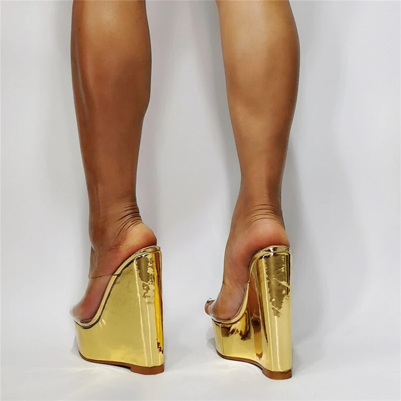 Kolnoo Hot Sale Handmade Ladies Wedges Heels Slippers PVC Leather Peep-toe Summer Sexy Sandals Evening Party Fashion Club Shoes