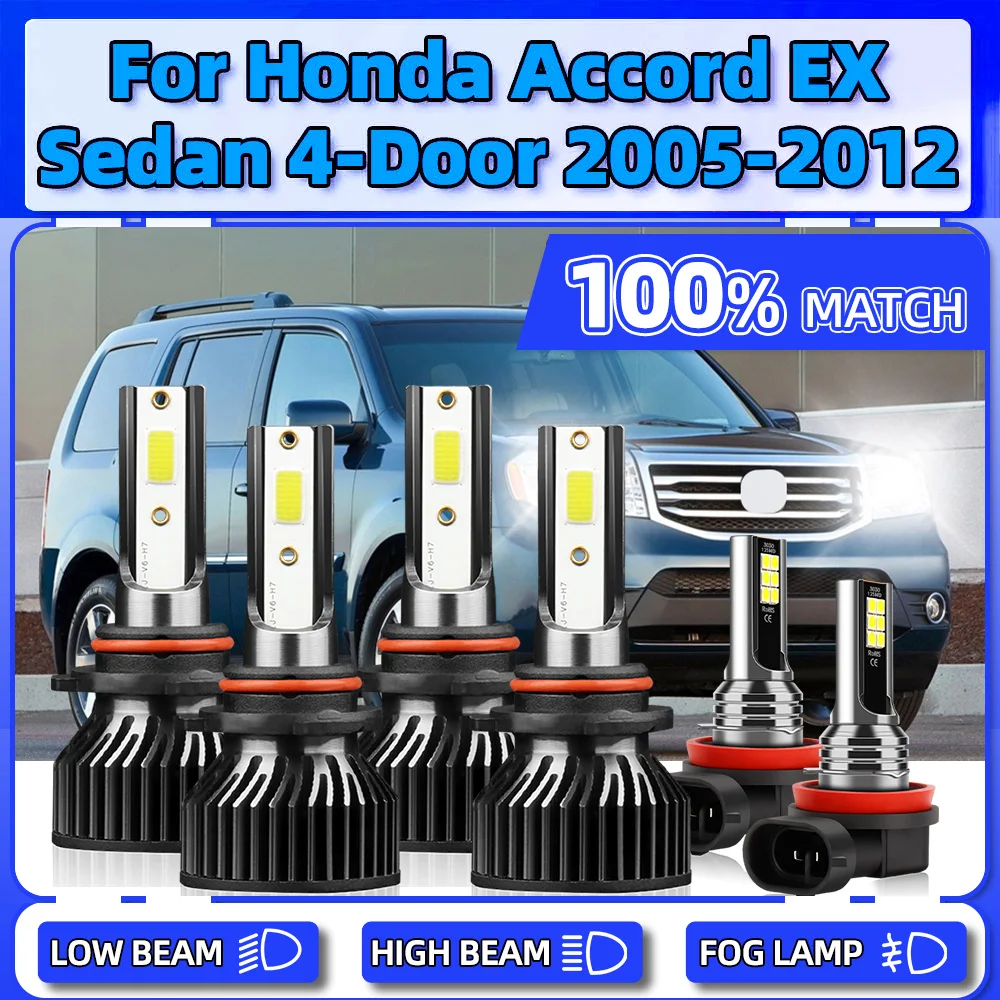 

60000LM LED Headlight 360W Car Head Lamps 12V Auto Fog Lights For Honda Accord EX LX Sedan 4-Door 2005-2008 2009 2010 2011 2012