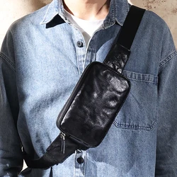 Crossbody Bag Men's Vegetable Tanned Leather Hand Grab Pattern Casual One Shoulder Bag Genuine Leather Retro Chest Bag For Men