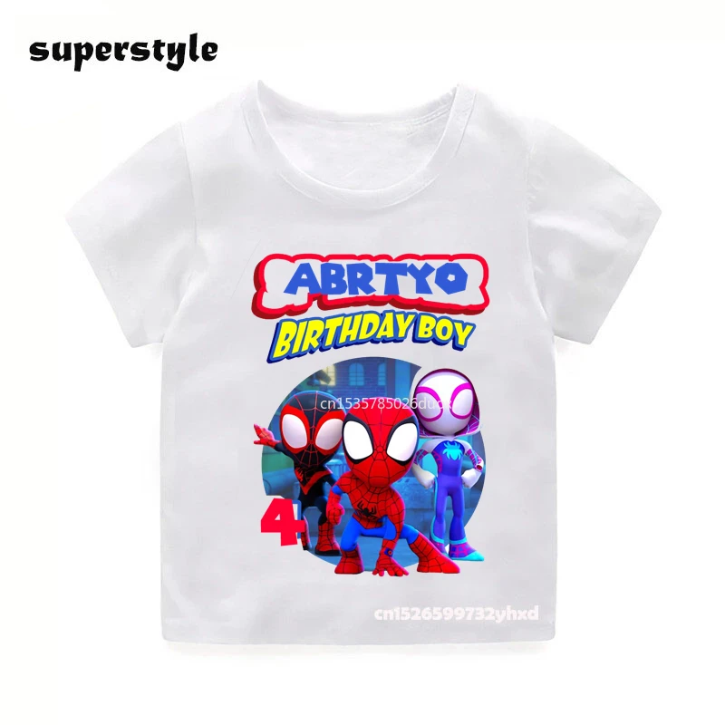 

Kid 2 3 4 5 6 7 8 Spider Man and His Friends Summer Short Sleeve Birthday Shirt Spiderman Personalize Name Birthday Boy T-shirt