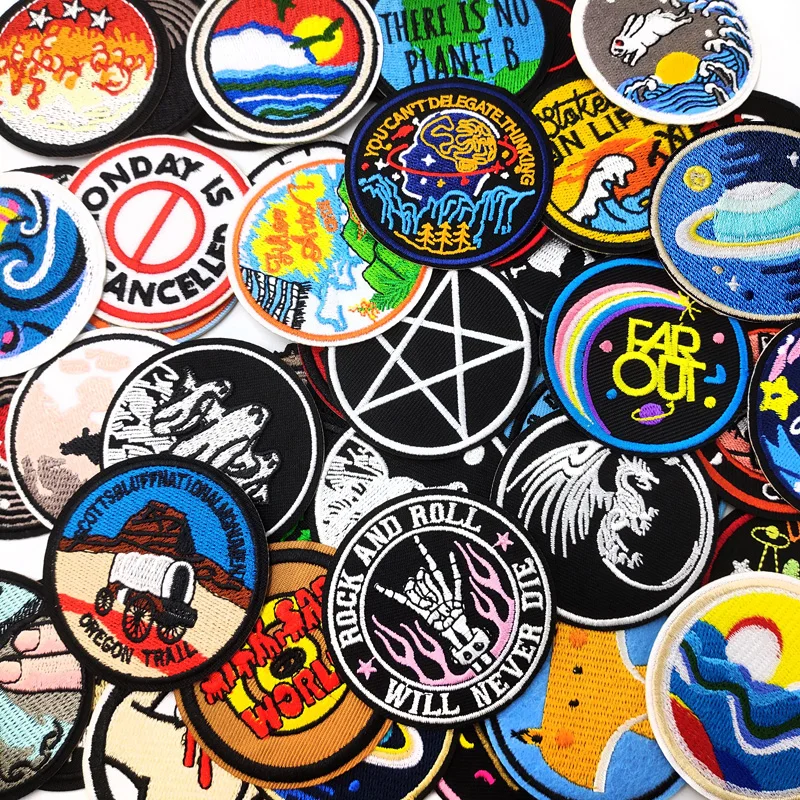 MUSIC WOLF ROCK AND ROLL Patch Embroidery Applique Ironing Sewing Supplies Decorative Badges For Clothing Accessories MAKE WISH