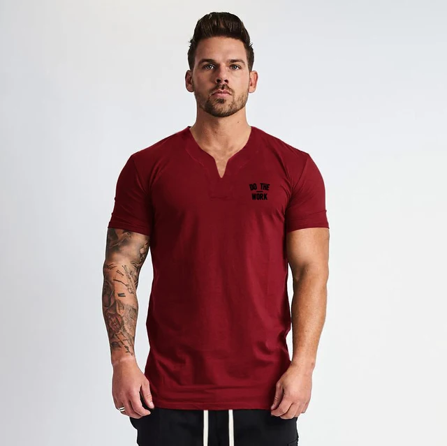Muscleguys Brand Fashion V neck Short Sleeve T Shirt Men Slim Fit Sports T-shirt Men Summer Casual Fitness Tshirt Gym Clothing 6