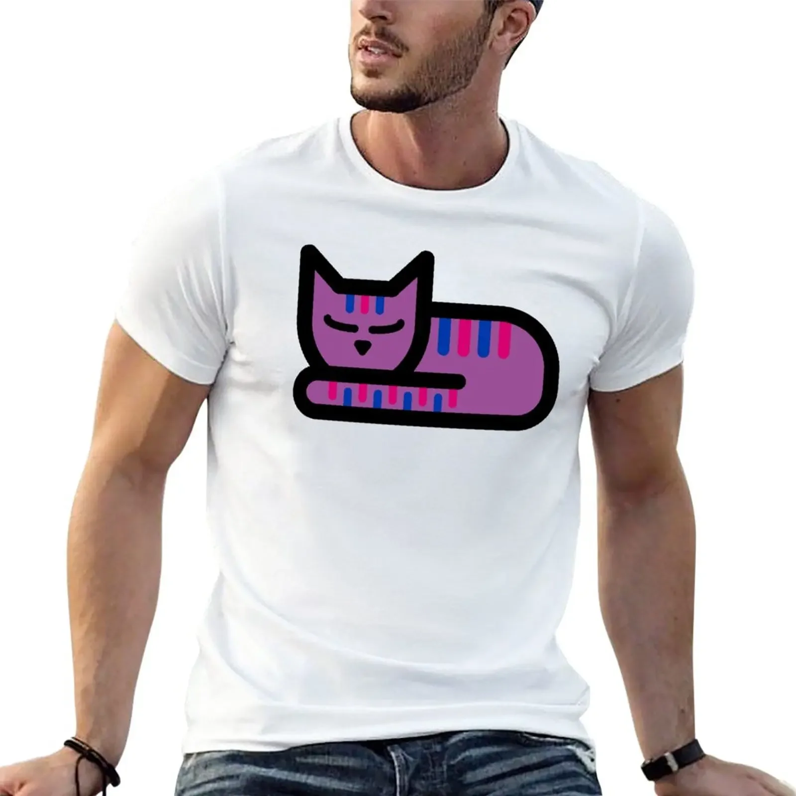 

Bi Pride Cat T-Shirt summer top quick drying Men's cotton t-shirt