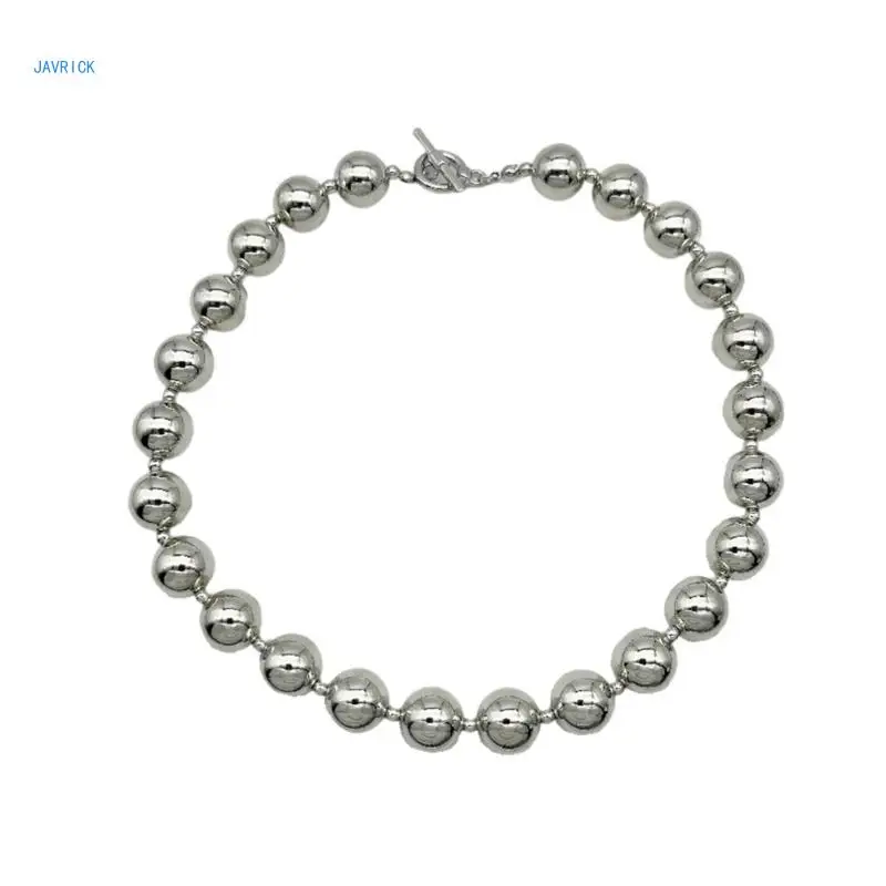

Korea Fashion Silver Color Metal Round Bead Necklace for Women Girls Vintage