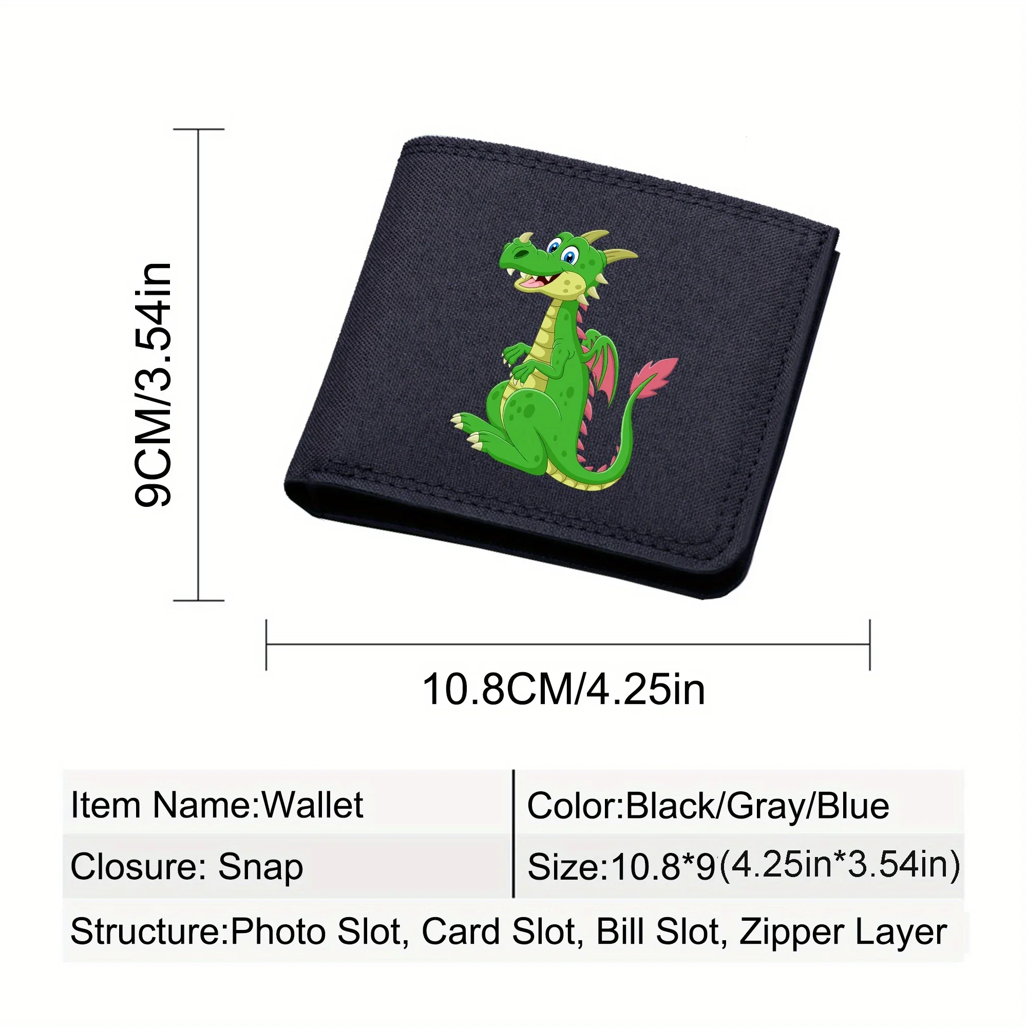 Cute Dragon Print Bifold Wallet Multi-card Card Holder Short Wallet Portable Money Clip Fashion Canvas Christmas Gifts
