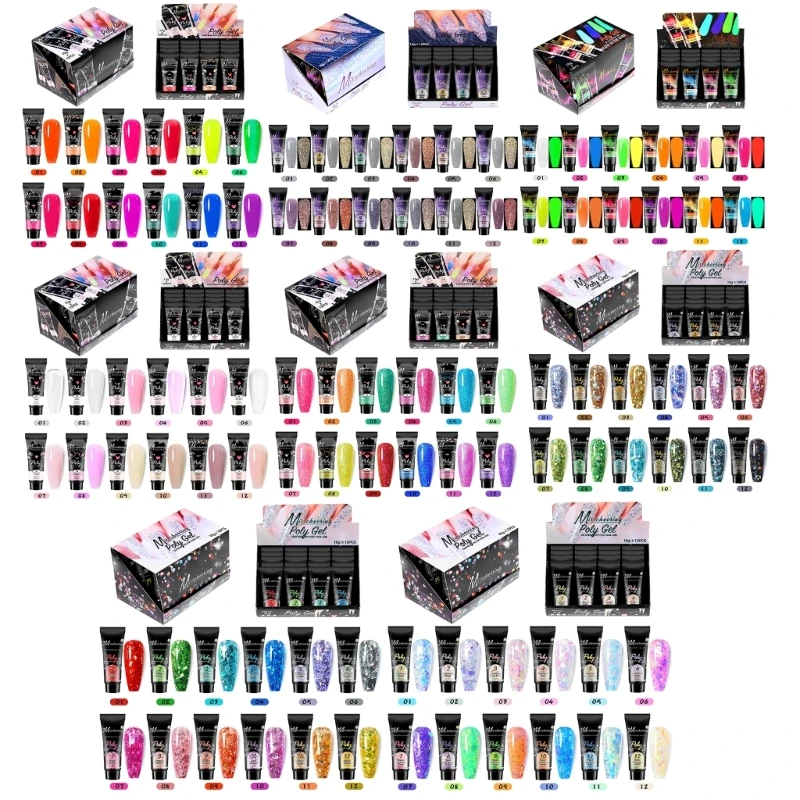 

15ML Poly Glitter Gel Quick Building Semi Permanent UV Gel Shiny Polish Extension Acrylic Gel Soak Off