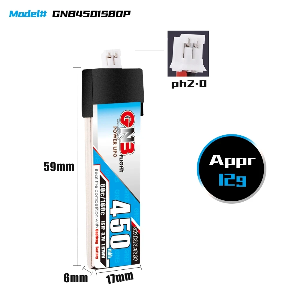 Lot 6 Batteries LiPo 3.8V 300mAh PH2.0 pour FPV Drone Tinyhawk Whoop