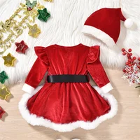 Citgeett Winter Christmas Infant Baby Girls Velvet Bodysuit Dress Long Sleeve Cartoon Jumpsuit Hat Outfits Xmas Clothes 3