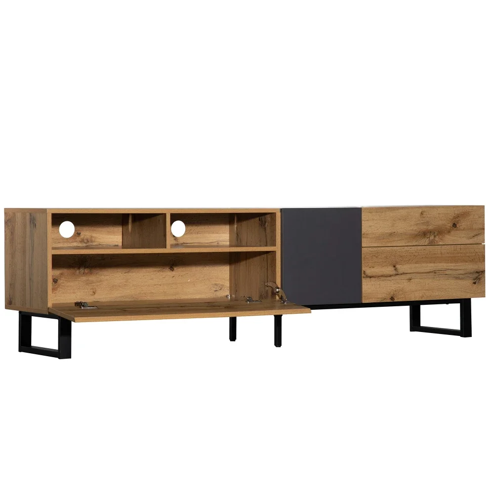 Moderner TV-Ständer aus schwarzem Holz – geräumiger Stauraum und robuste Konstruktion | Ideal für Wohnzimmer, langlebige Wohnmöbel – Detail 31