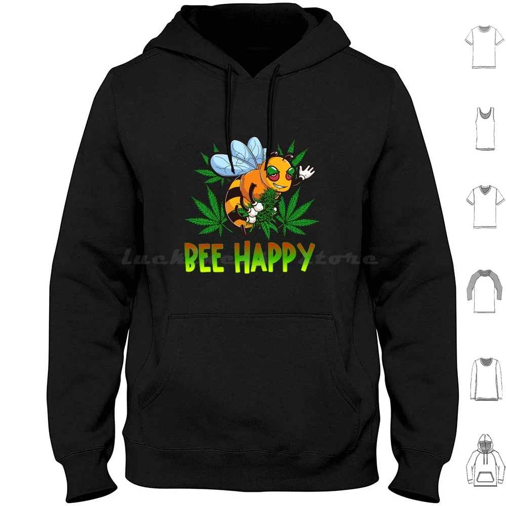 Funny Bee Happy Weed Leaf 420 Day Stoner Felpe Con Cappuccio A Maniche Lunghe Stoner Weed Smoking Jetta 420 Day Leaf Smoker