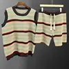 2023 Men Breathable Comfortable 2 Piece Set High Quality Contrast Stripe Knit Sleeveless Tank Top +Short Homme Camisetas Hombre 4