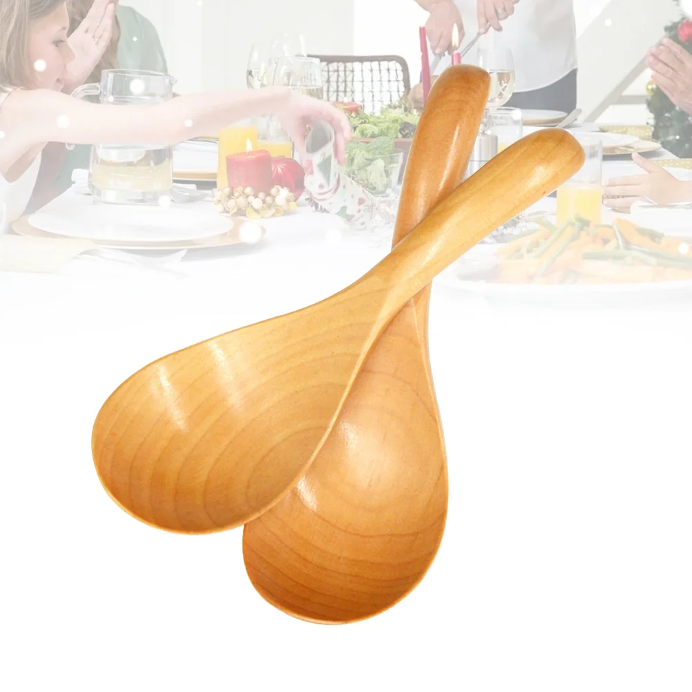 2 Pcs Rice Scoop Wooden Spoon Home Kitchen Supply Pot to Make Soup Ladle Stirring Non Stick