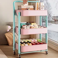 Foldable Multi Tier Rolling Trolley Organizer Cart Kitchen Home Bedroom Books Snacks Portable Storage Cart Wheels Furniture 4