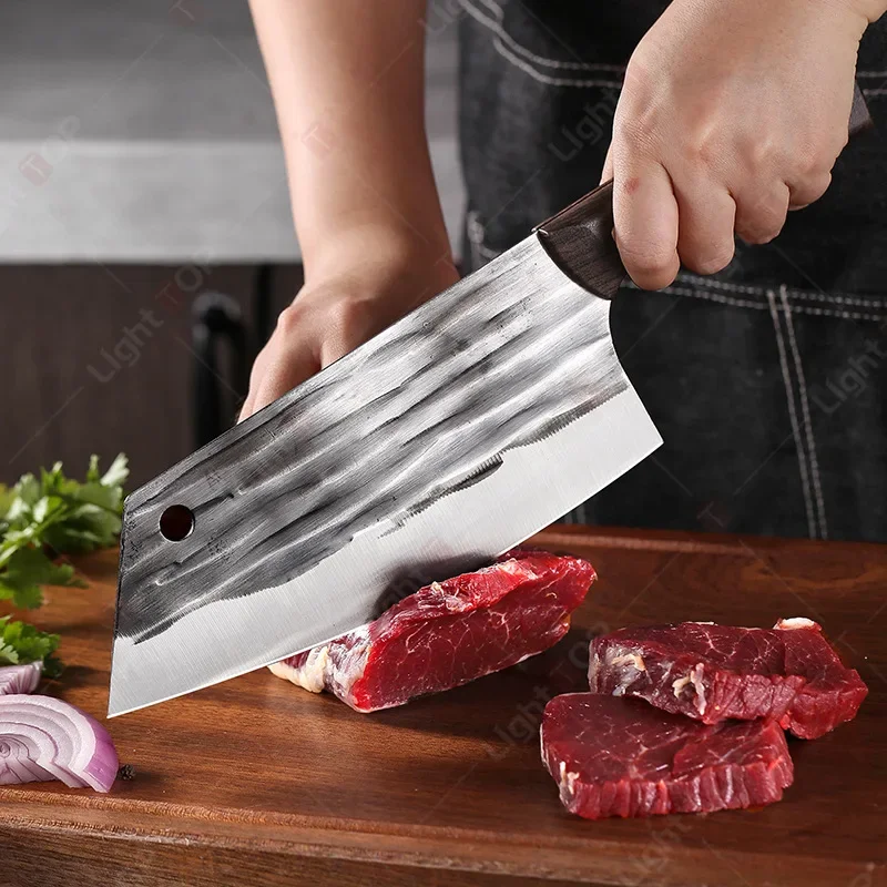 Description Picture 3 of itemProfessional Chinese Knife Handmade Forged Kitchen Knife Plastic handle Butcher Cleaver Chopping Bone Knife Kitchen Accessories