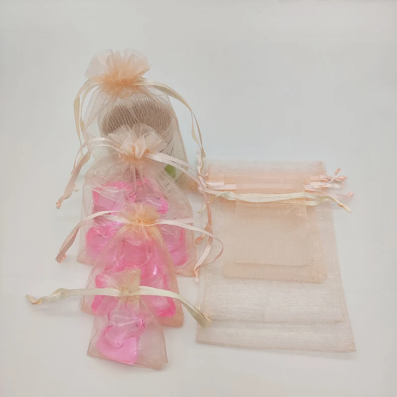 

100pcs Champagne Organza Gift Bags Drawstring Pouches Wedding Gift Bag Transparent Organza Bag for Jewelry Packaging Sachet Bags