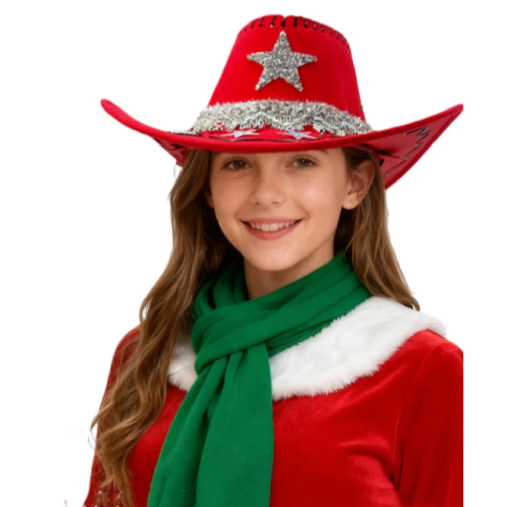 Red Suede Hat Sparkling Sequin Star Hat Western Cowboy Hat Western For Christmas Parties Birthday Celebrations Western Themed
