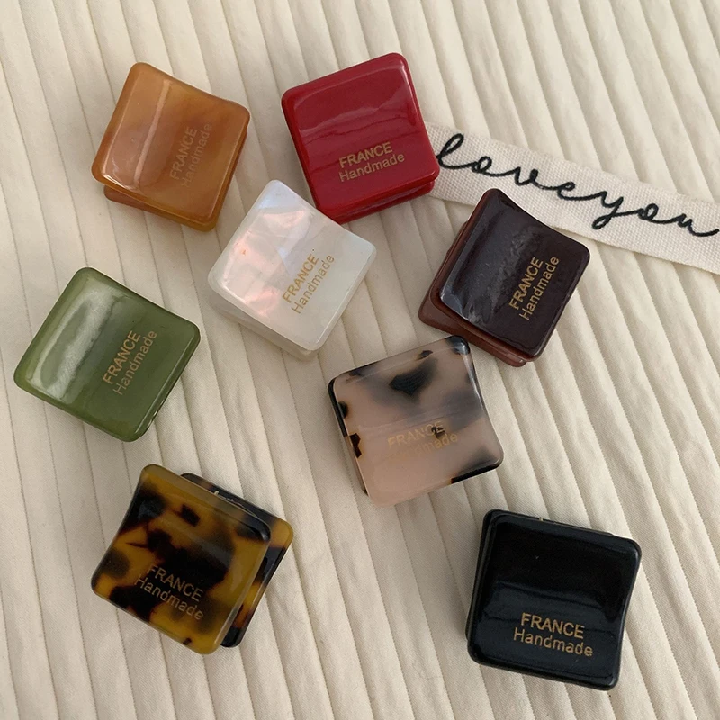 

Korean New Hair Accessories Simple Cute 2CM Square Mini Hair Clip Claw Fashion Acetate Pure Color Bangs Clip Wholesale