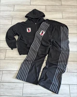 Streetwear Classic Striped Embroidered Oversized Zipper Sweatshirt Harajuku Gothic High Waist Casual Pants Sweatpants Y2K Suit 1