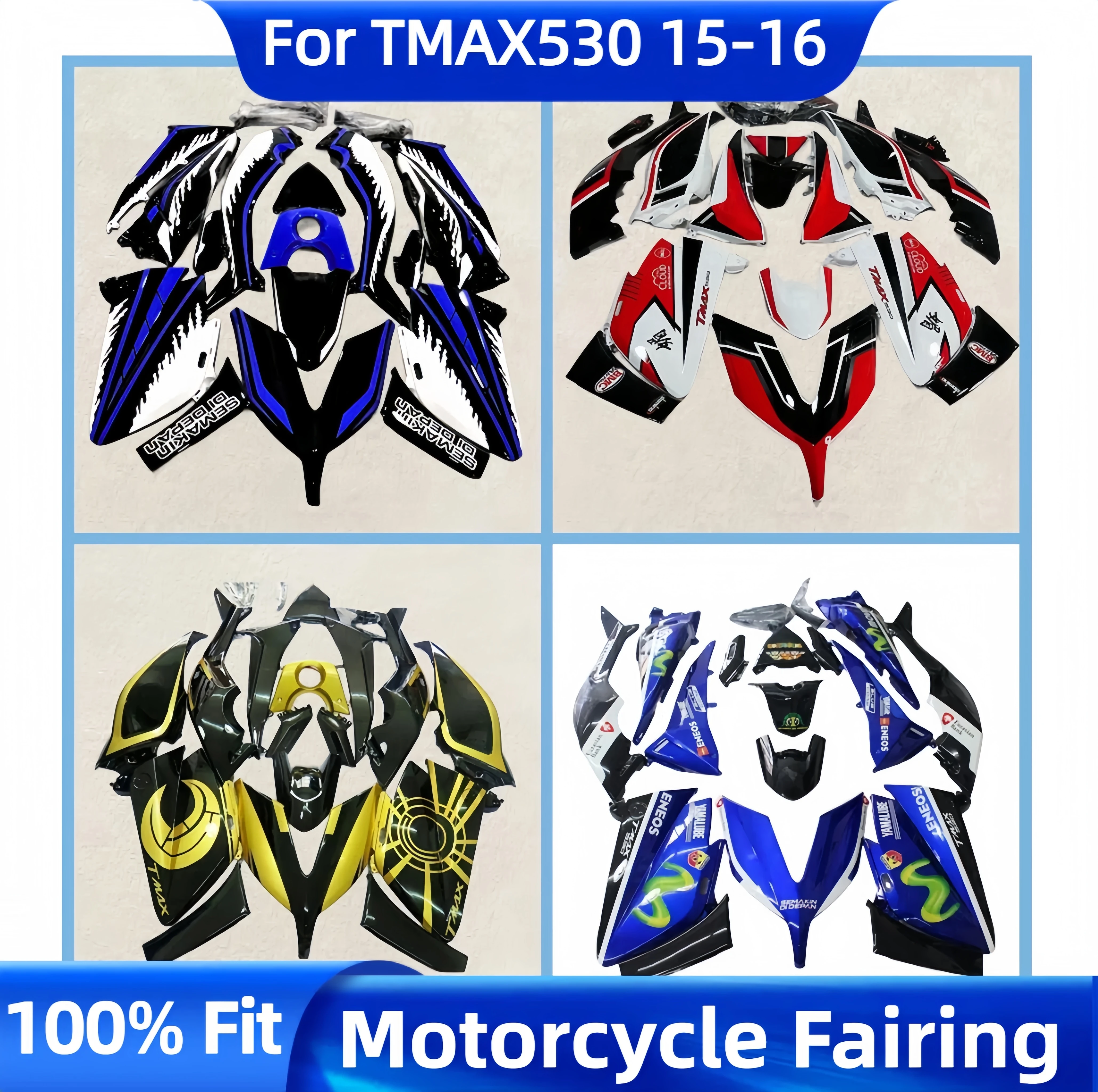 

Новый комплект обтекателей для мотоцикла ABS, подходит для YAMAHA T-MAX530 2015 2016 15 16 TMAX 530, кузов под заказ, синий, черный