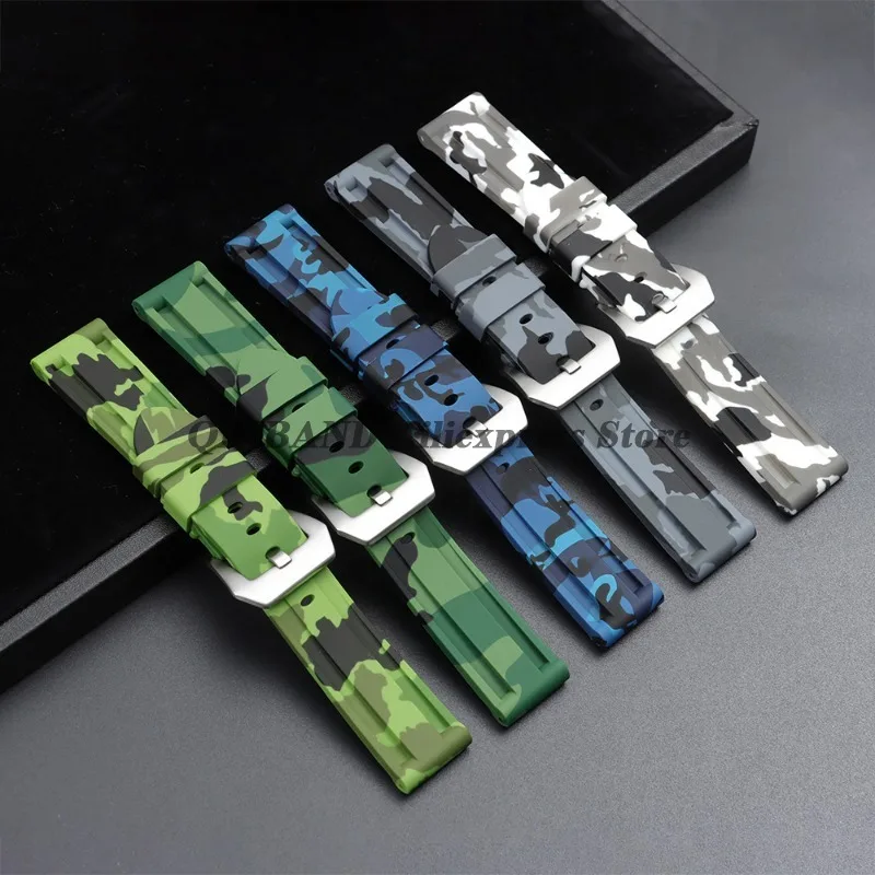 Camouflage Blue-Black-Grey Soft Silicone Watchband Replacement Strap