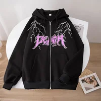 2024 New Womens Zipper Cardigan Hooded Sweatshirt Printing Outfits Fashion Casual Jogging Top Clothing Lady Versatile Sport Coat 1