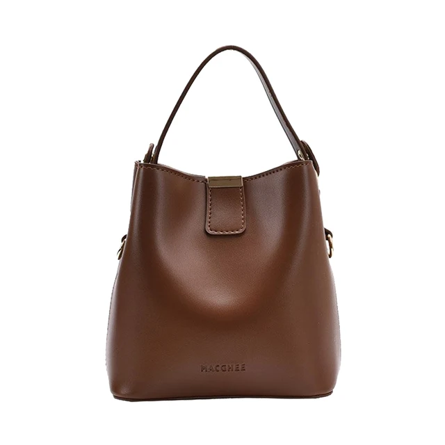 Vintage Simple Small PU Leather Bucket Crossbody Bag for Women