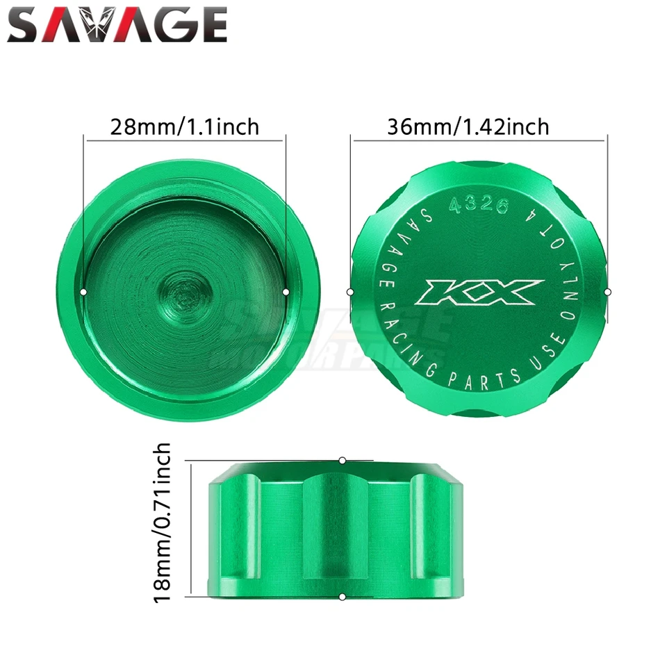 Green Aluminum Brake/Clutch Reservoir Oil Cup + Tire Valve For Kawasaki KX 65-500 (Universal)