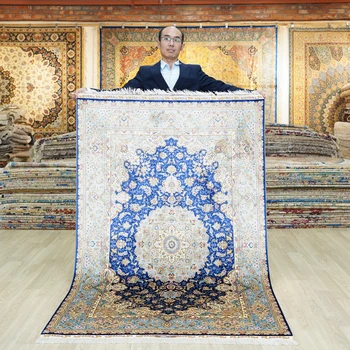 Yilong 4'x6' Traditional Tabriz Carpet Dark Blue Vantage Cheap Oriental Rugs (ZQG317A)