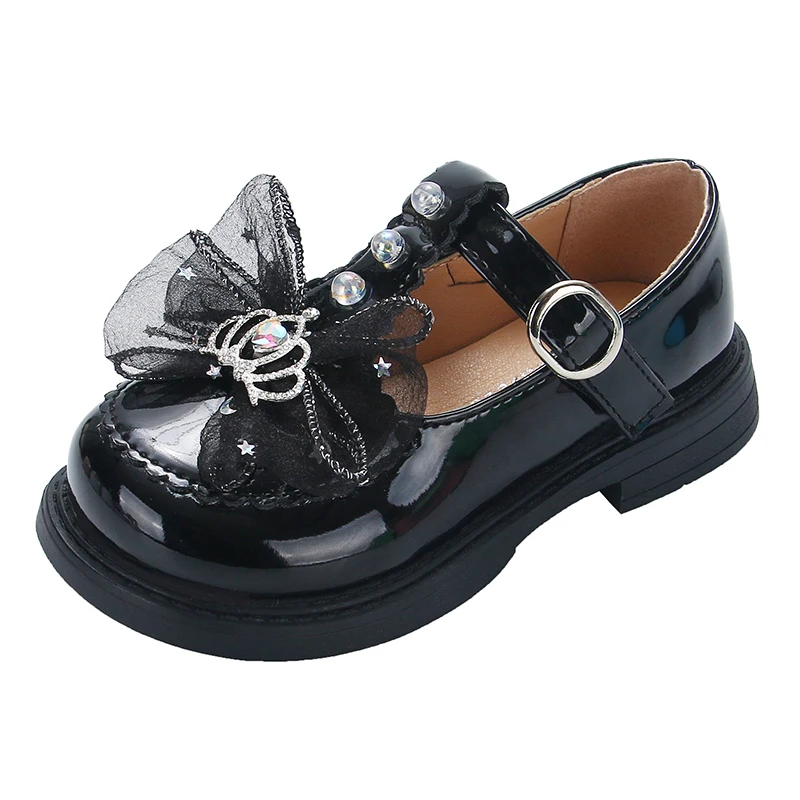 Toddlers Girls Party Flats Children‘s Leather Shoes for Kids Loafers Bowtie 4-9y 2023 New Arrival SB8829