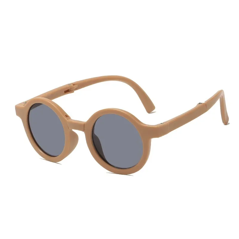 Korean Style Foldable Sunglasses for Kids Candy Color Small Round Frame Summer Shades with Case