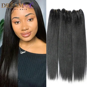 Light Yaki Straight Hair Bundles 3/4 Pieces Kinky Straight Human Hair Bundles 8-30 Inch Remy Human Hair Extensions For Women 1