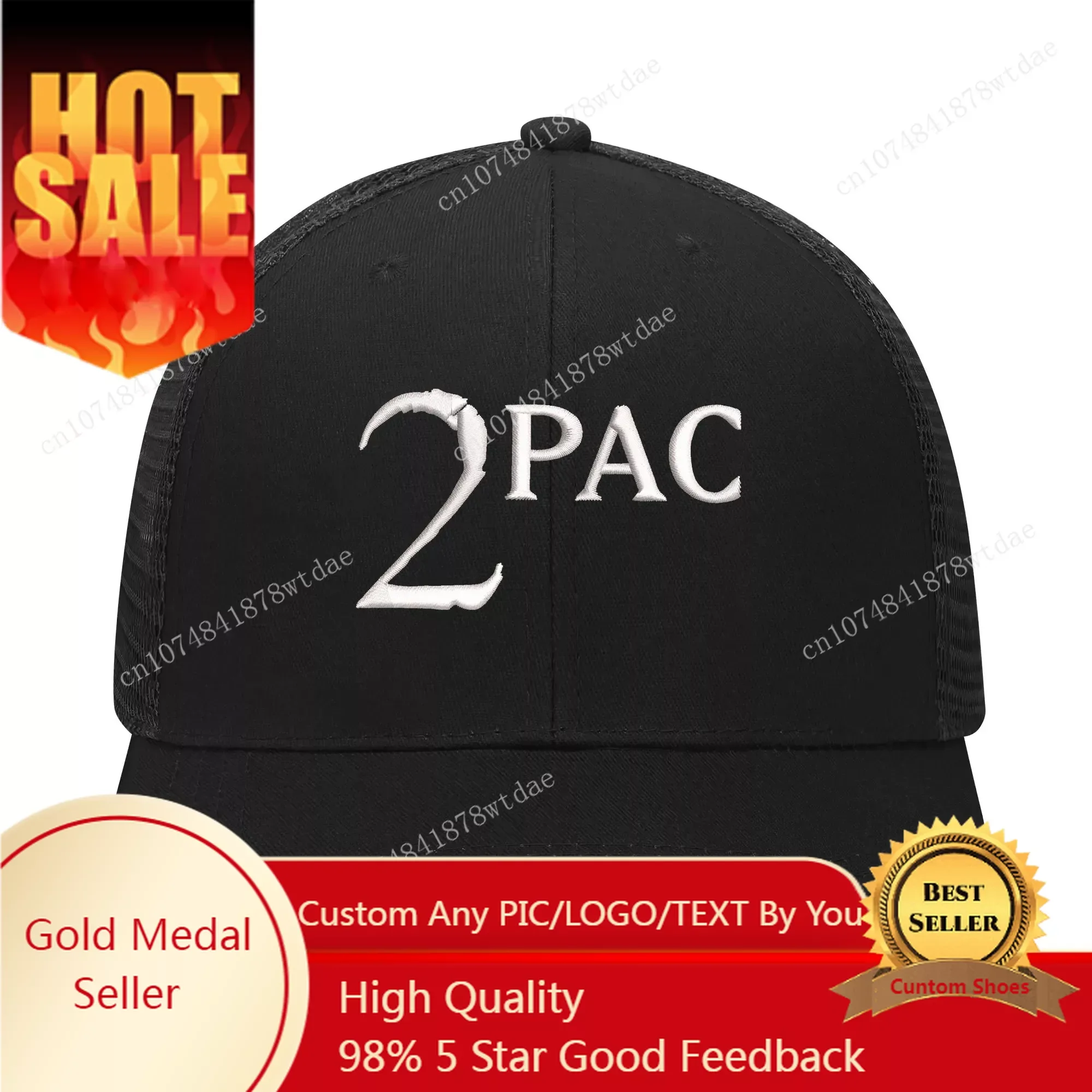 

Rap 2Pac Tupac Logo Embroidery Hat Mens Womens Sports Baseball Hats Hip Hop Mesh Cap Summer Headdress Custom Made Caps