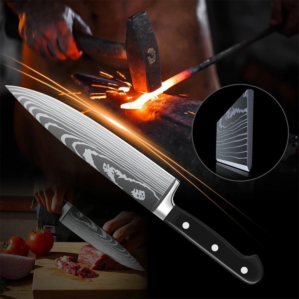 MDHAND 8-teiliges ultrascharfes professionelles Kochmesser-Set, Küchenmesser aus Edelstahl mit gebogenem ABS-Griff, Nylontasche als Geschenk – Detail 4
