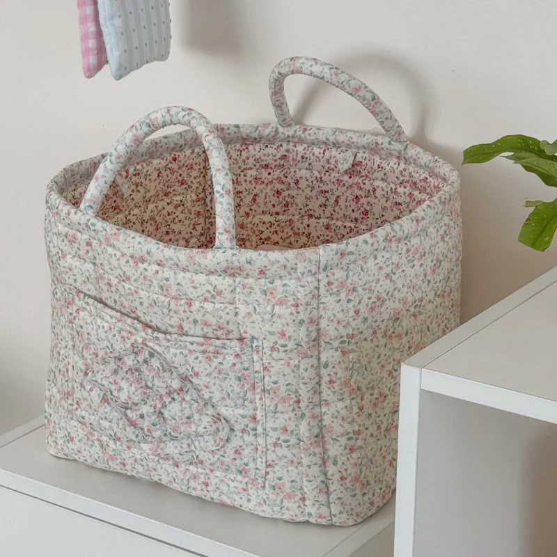 Broken Flower Laundry Hamper High Appearance Portable Storage Container Sweet Small Fresh Collapsible Handheld Basket