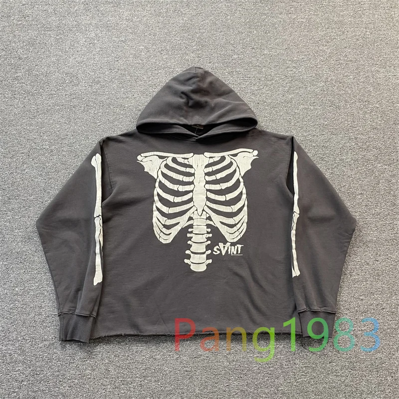 

Irregular Cropping Saint Michael Hoodie Men Women 1:1 High Quality Skeleton Rib Cracking Pullover Washed Hooded Sweatshirt