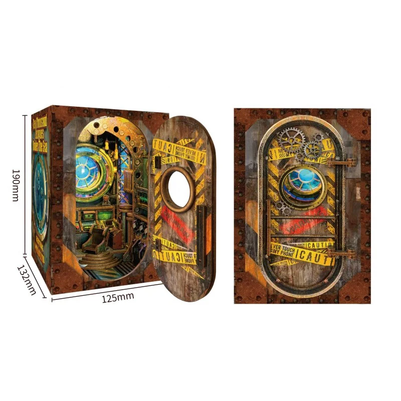 DIY Wooden Book Nook Shelf Insert Miniature Model Kits Ten Thousand Leagues Under the Sea Bookshelf with Light for Friends Gifts 6