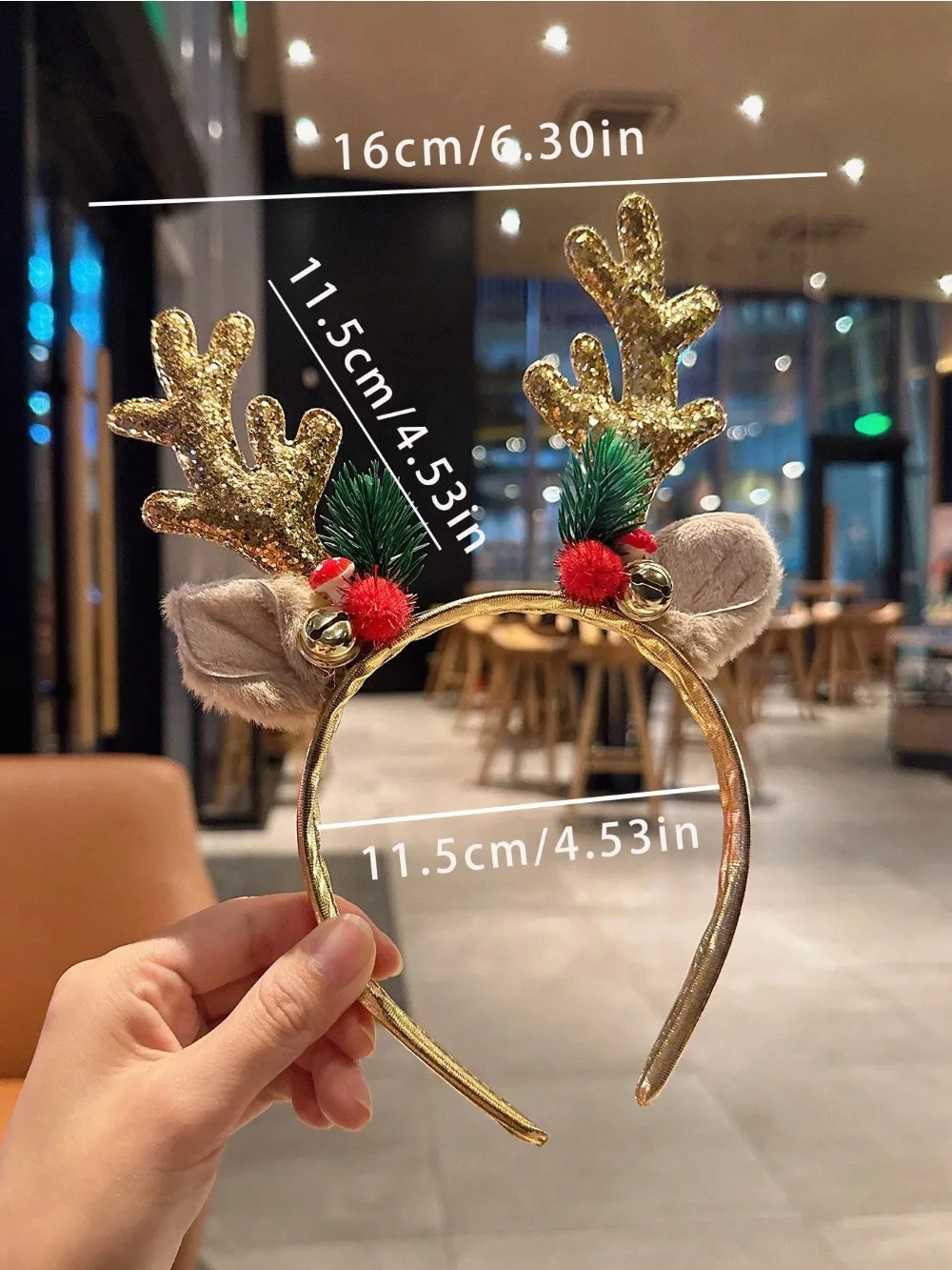Gold Sequin Mushroom Christmas Headband Big Deer Horn Bell Sequin Festive Headwear 1pc for Women Forest Style Hair Accessories hair headband hair accessories