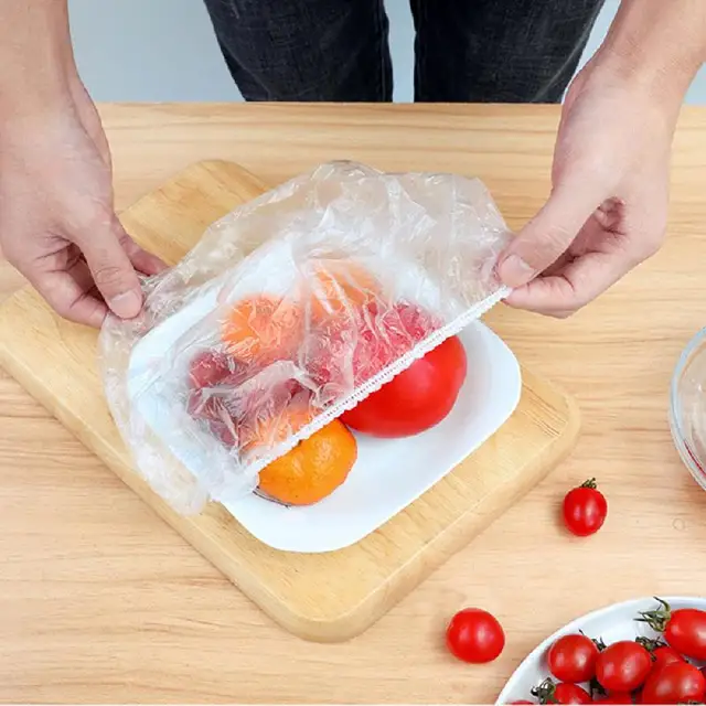 Couvercle alimentaire jetable, 100 pièces, emballage en plastique, couvercles alimentaires élastiques pour bols à fruits, tasses, bouchons de stockage de cuisine, sac économiseur de conservation frais 5