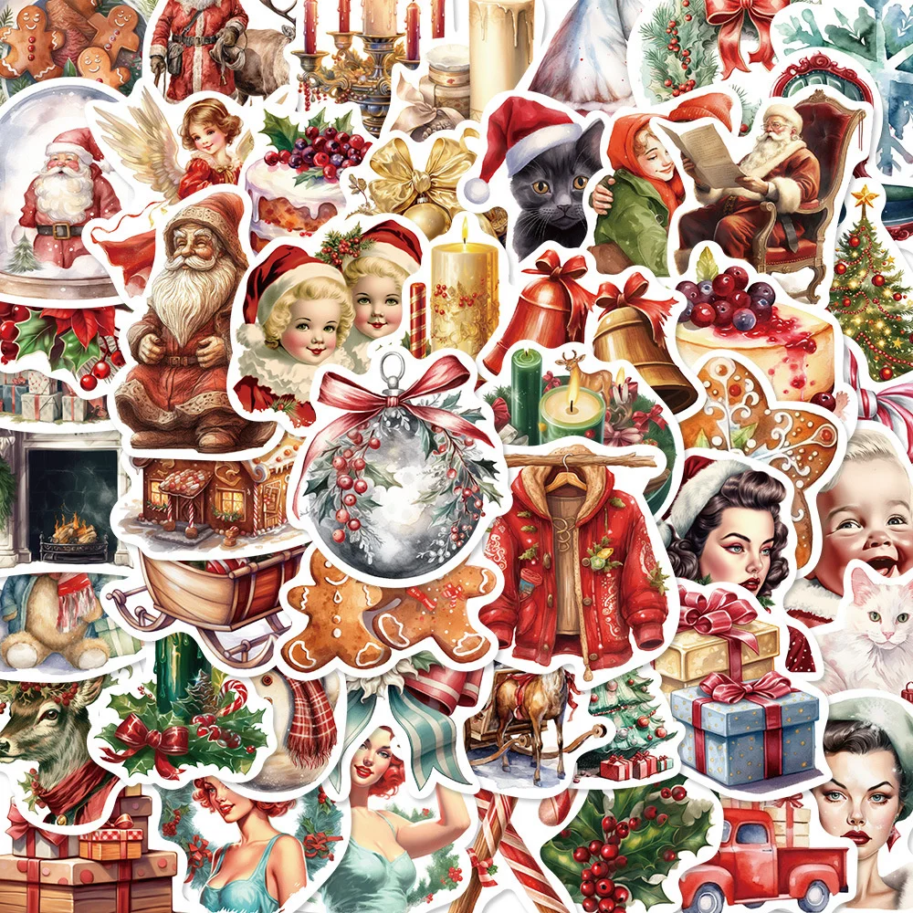 

10/30/50PCS New DIY Retro Christmas Stickers Cartoon Creative Anime IPad Desk Luggage Car Guitar Decoration Waterproof Wholesale