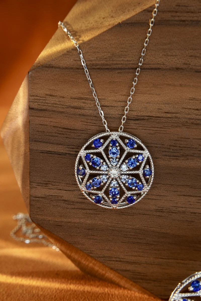 LUOWEND 18K White or Rose Gold Necklace Real Natural Ruby or Sapphire Necklace Vintage Design Diamond Jewelry for Women Wedding