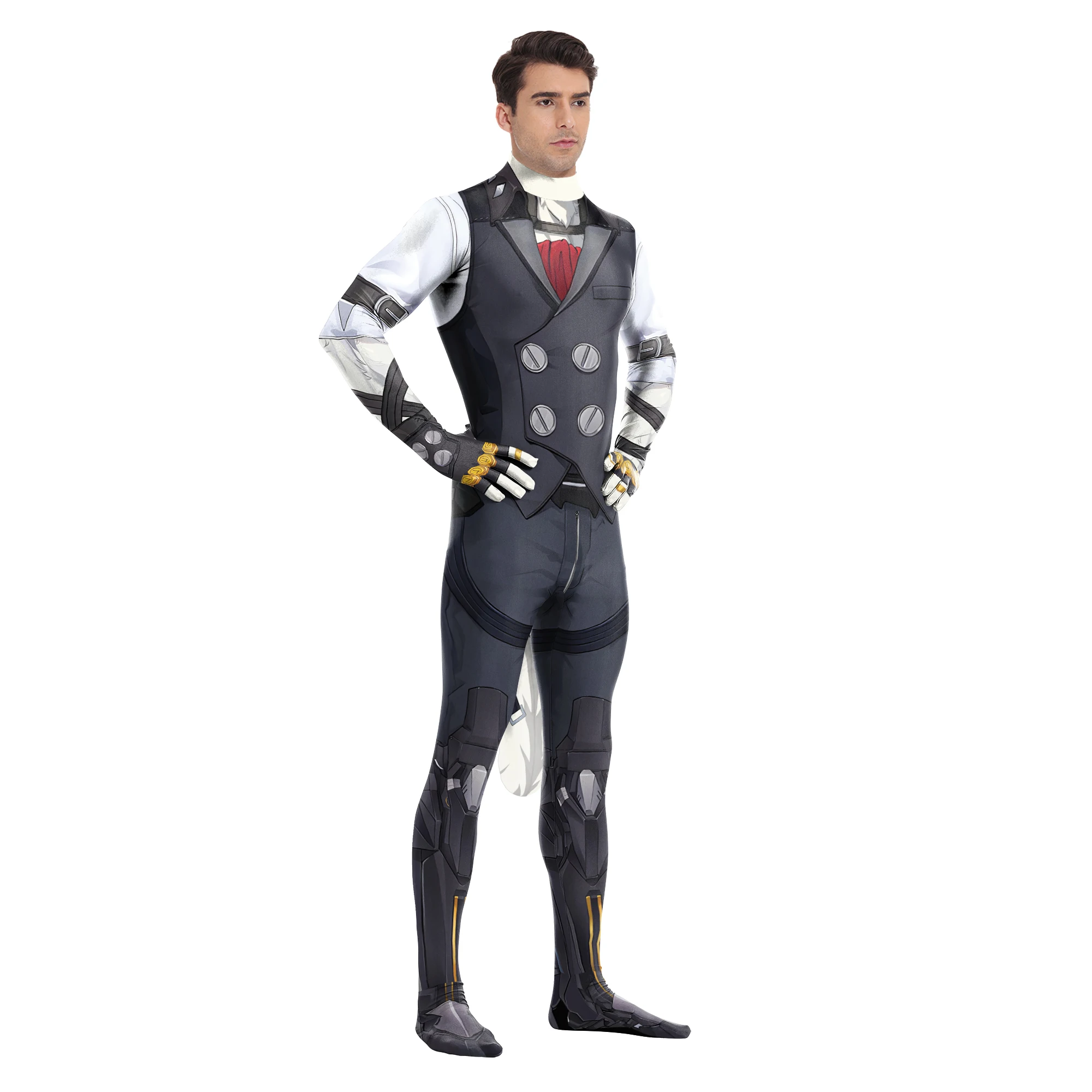

Zentai Cosplay Superhero Man Armor Printed Catsuits Jumpsuit Dog With Tail Outfit Costume Carnival Party Adult Bodysuits