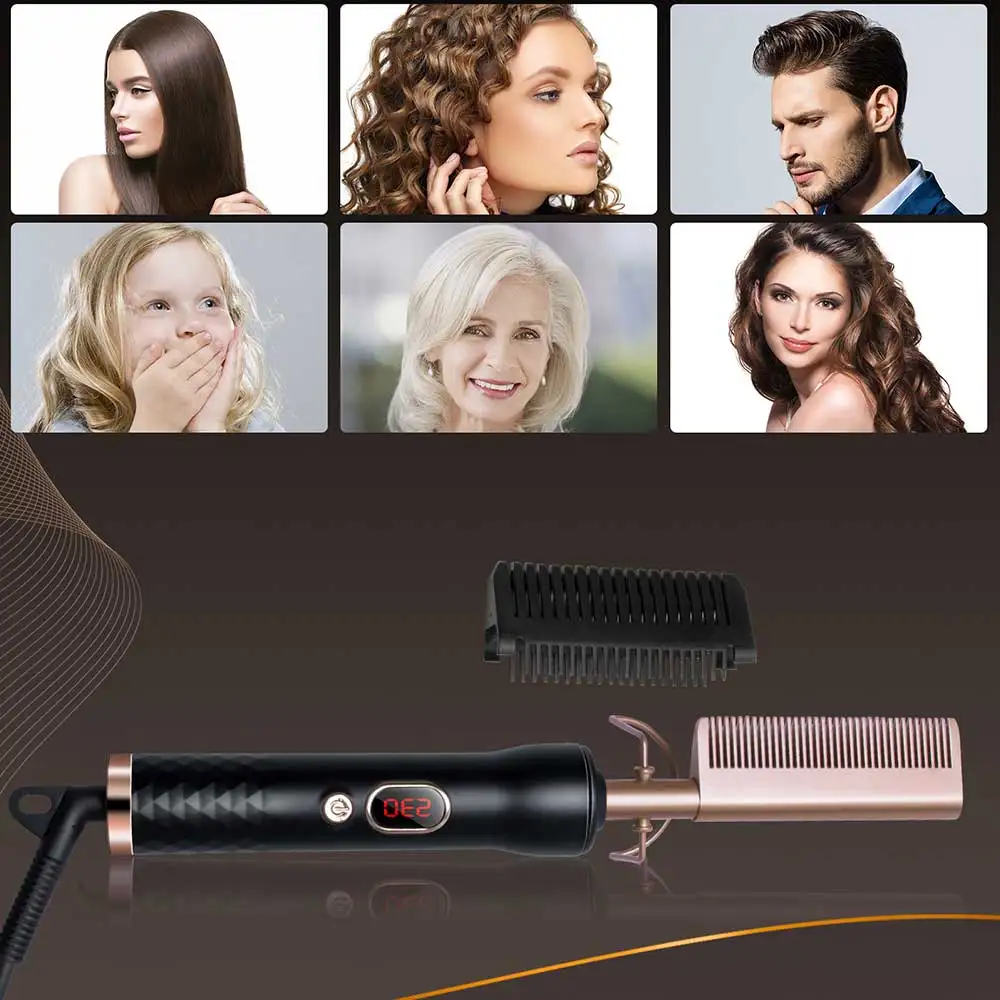 Electric Heating Comb Fast Heating Portable Travel Anti-Scald Beard Straightener Hair Styling Tool 2 in1 Hot Comb 6