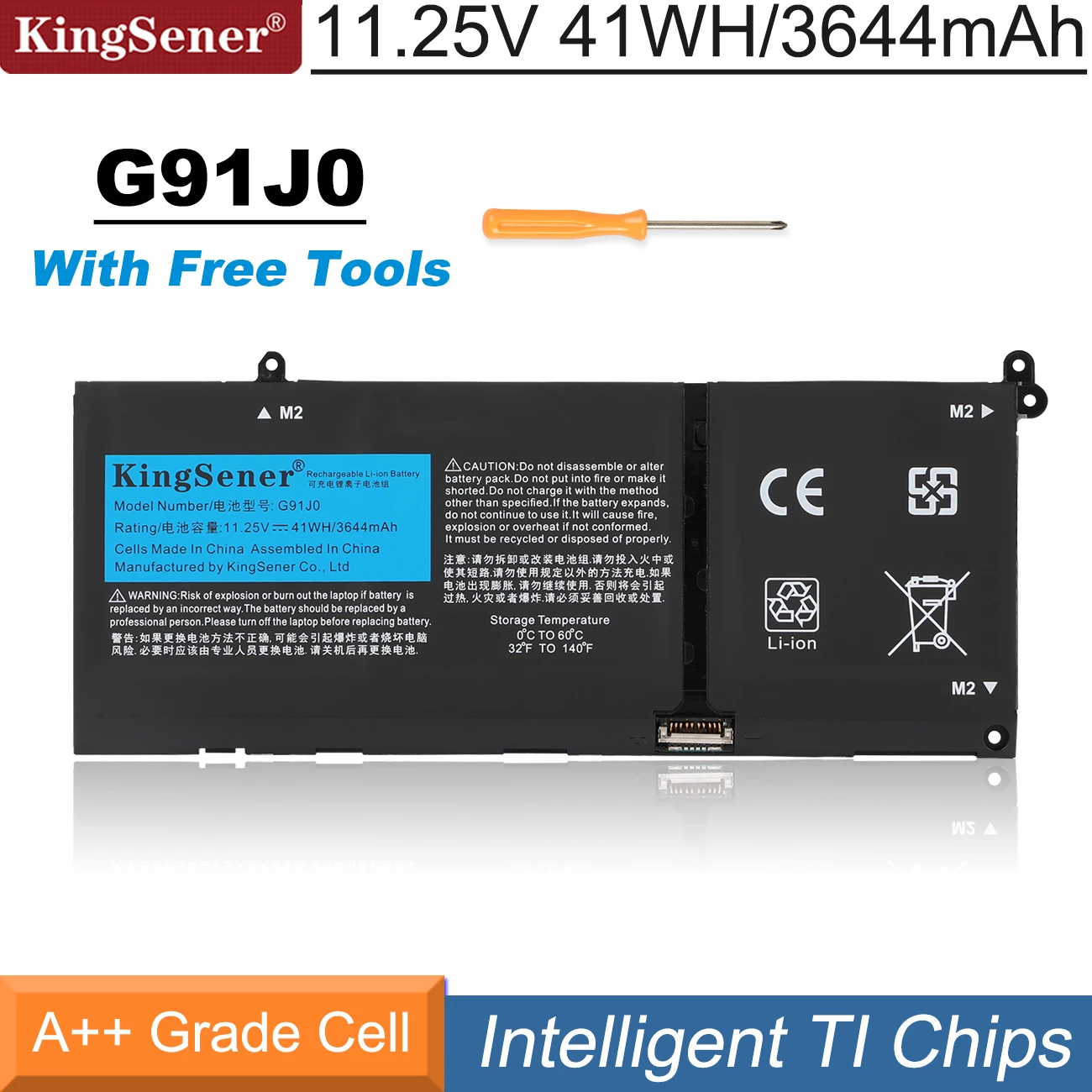 Kingsener-bateria do Portátil para Dell Latitude 3320 3420 3520 Inspiron 15 3515 3511 3520 5410 em 11.25v 41wh 3644mah G91j0