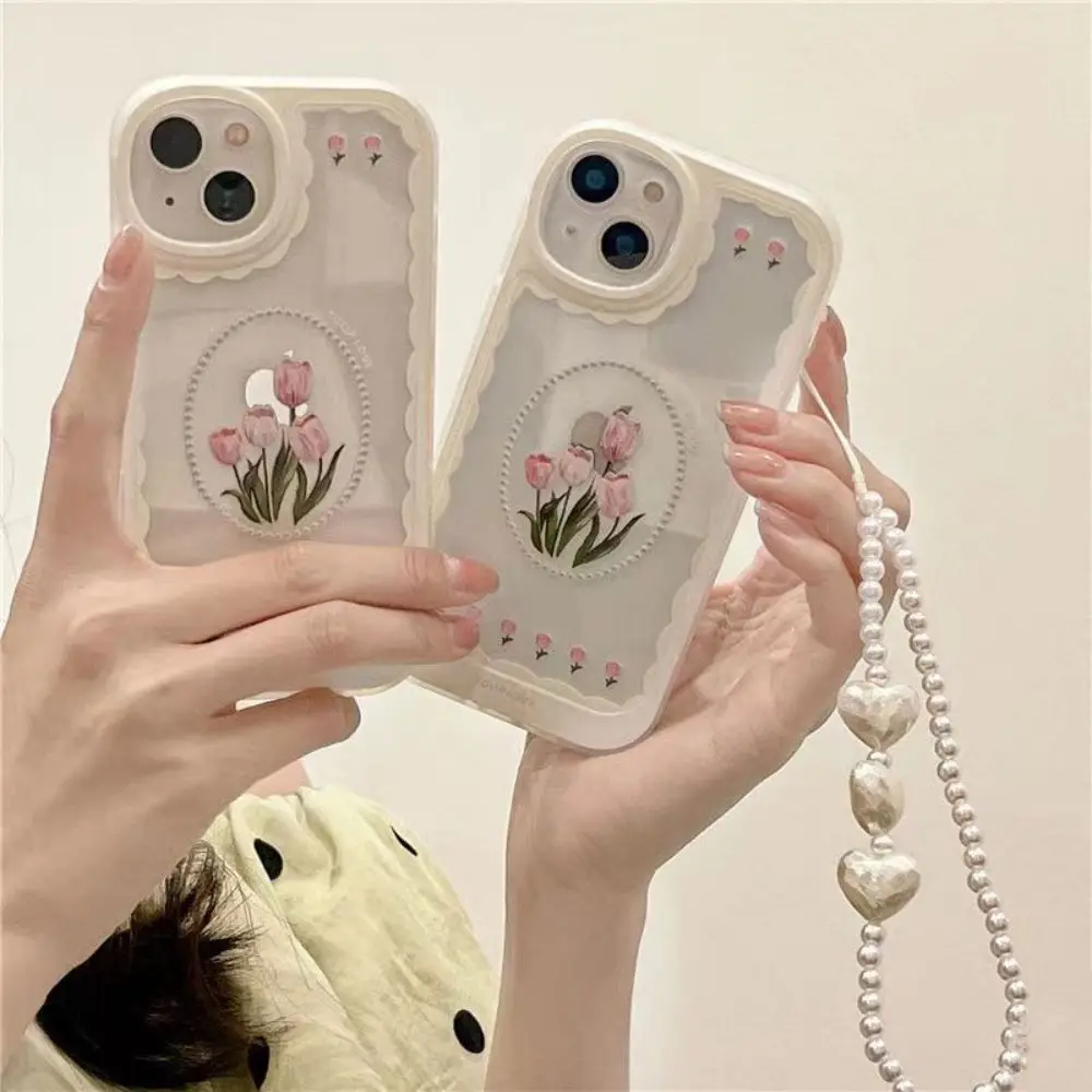 Tulip Flower Lanyard Phone Case Capa Alça de Mão Pulseira Cases Coréia Ins Iphone 13 11 Pro Max 12 xr x xs