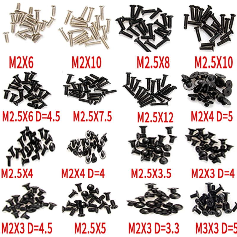 

320Pcs/Set M2 M2.5 M3 Screws Assemble Laptop Computer Notebook Fastening Flat Head Black Repair Case for IBM Dell Screws
