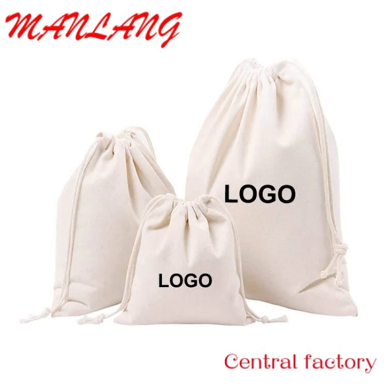 

Custom Custom Eco Friendly Organic Muslin Cotton Pouch Promotional Large Small White Calico Cloth Canvas Drawstring Bag Logo Pr