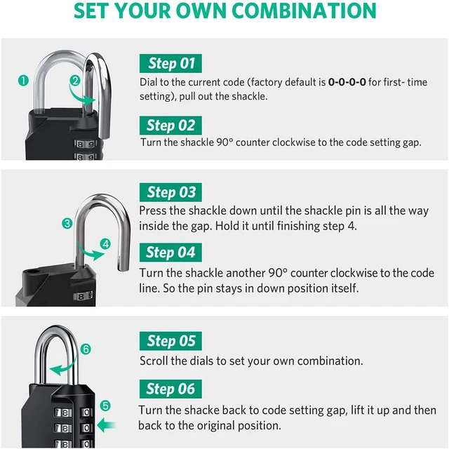 Combination Lock Resettable 4 Digit Padlock with Combination Waterproof and Heavy Duty Combination Padlock Outdoor for School - Image 4